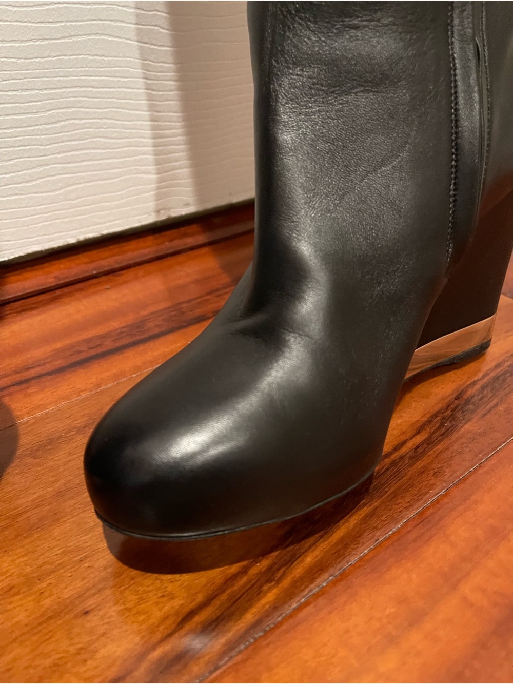 CHANEL Black Leather Tall Zipper Boots - Picture 8 of 10